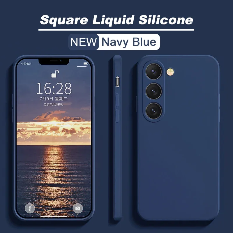thumbnail image 1 of Nueva funda cuadrada de silicona líquida para Samsung Galaxy S24 S23 S22 S21 S20 Ultra Plus FE A54 A53 A52 A73 5G 4G funda suave a prueba de golpes, 1 of 5