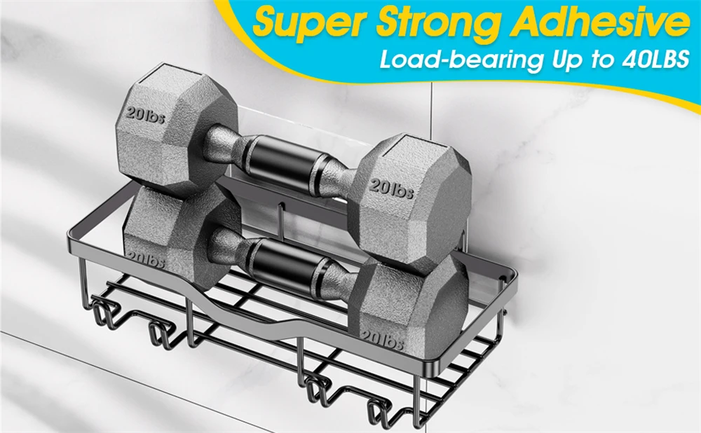 Description Picture 4 of item1 Piece Bathroom Facilities Hard-Fitting Bathroom Storage Rack Black Basket Wall Finishing Storage Accessories