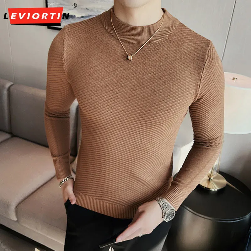 

Men's pullover, round neck, classic ribbed soft knit sweater, casual solid color, personalized long sleeved knitted sweater