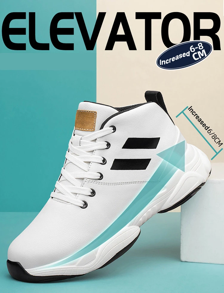 Sneakers Heightening Shoes Breathable Elevator Shoes Height Increase Shoes Leather Shoes Insoles 8CM Man Height Increasing Shoes