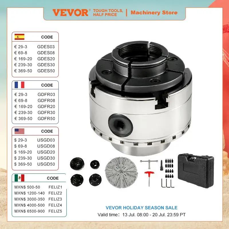 

VEVOR 3.75 Inch 4 Jaws Lathe Chuck Set W/ Bevel Gear Screw Wrench Full Steel Body Durable Self-Centering for Woodworking Milling