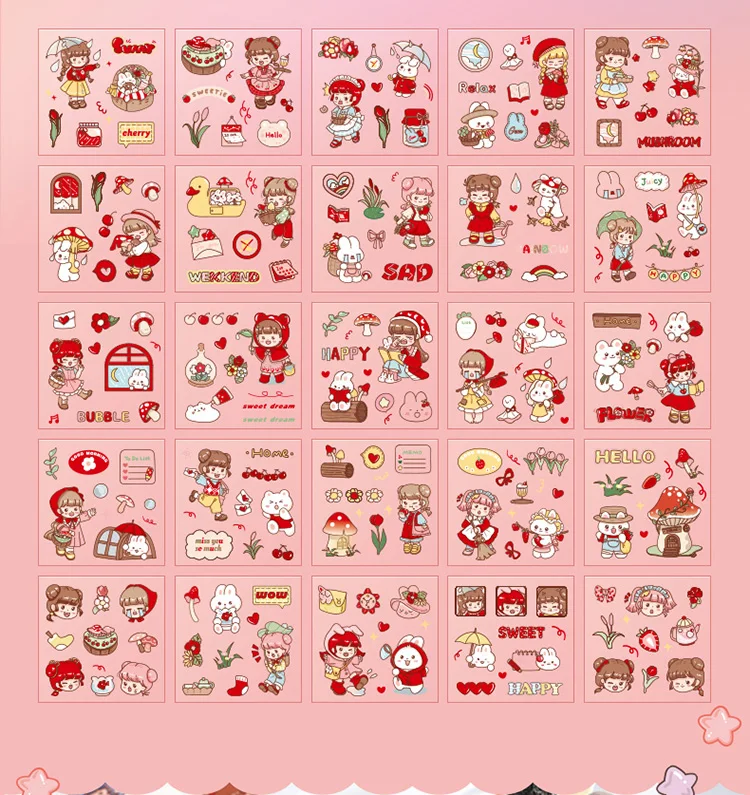 Simno 100 Sheets Flowers Mushroom Stickers Retro Literary Decorative Sticker Set Stationery Wholesale