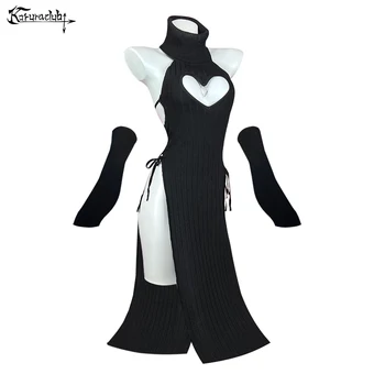 KORURACLUB Sexy Women heart Turtleneck sweater Soft knitted cheongsam long Backless dress 1