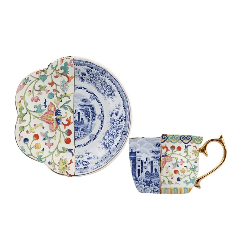 

European Gold Painting Retro Luxury Ceramic Cup with Saucer Porcelain Afternoon Coffee Set in Bulk