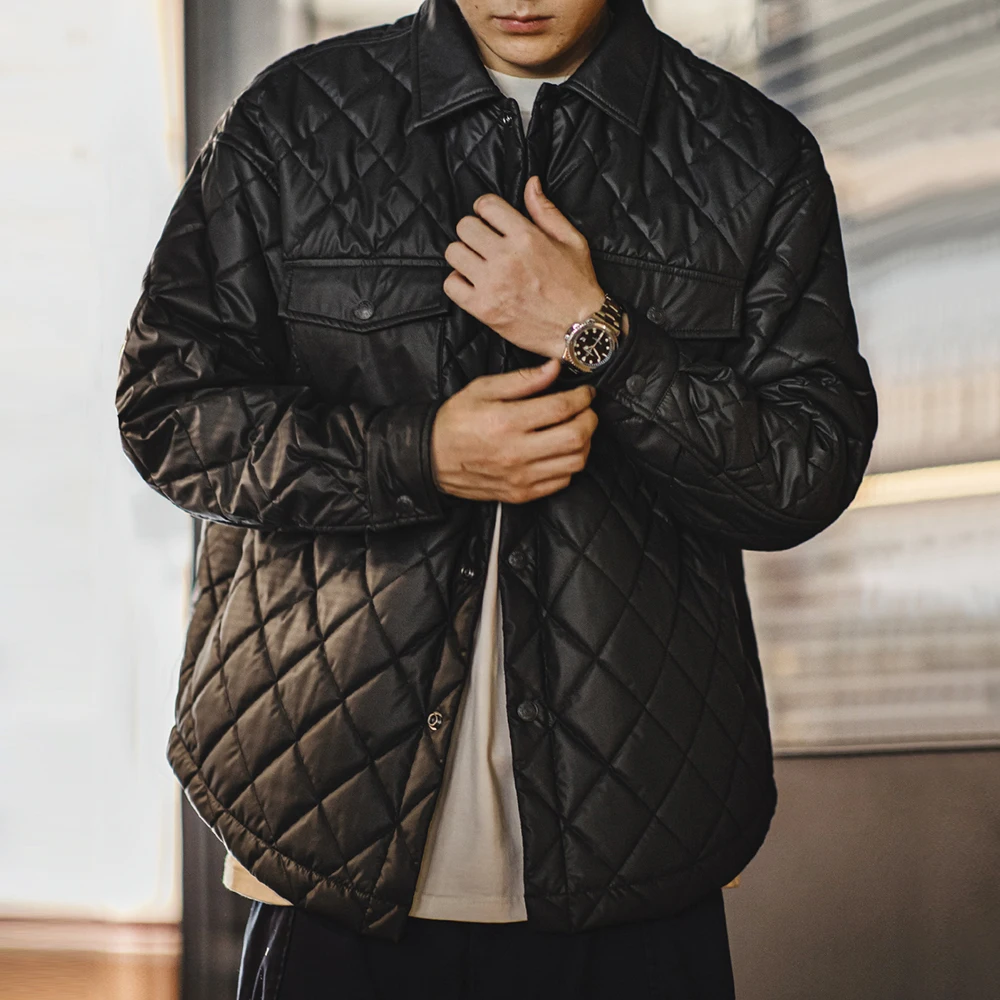 Maden Retro Quilted Diamond Grid Jacket Loose Fit Cotton-padded Coat Collar Warm Versatile Men's Outerwear Autumn and Winter Cotton Jacket