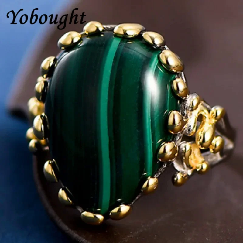 Exquisite And Small Water Drop Shaped S925 Silver Malachite Retro National Style Opening  Female Minority Personality Ring