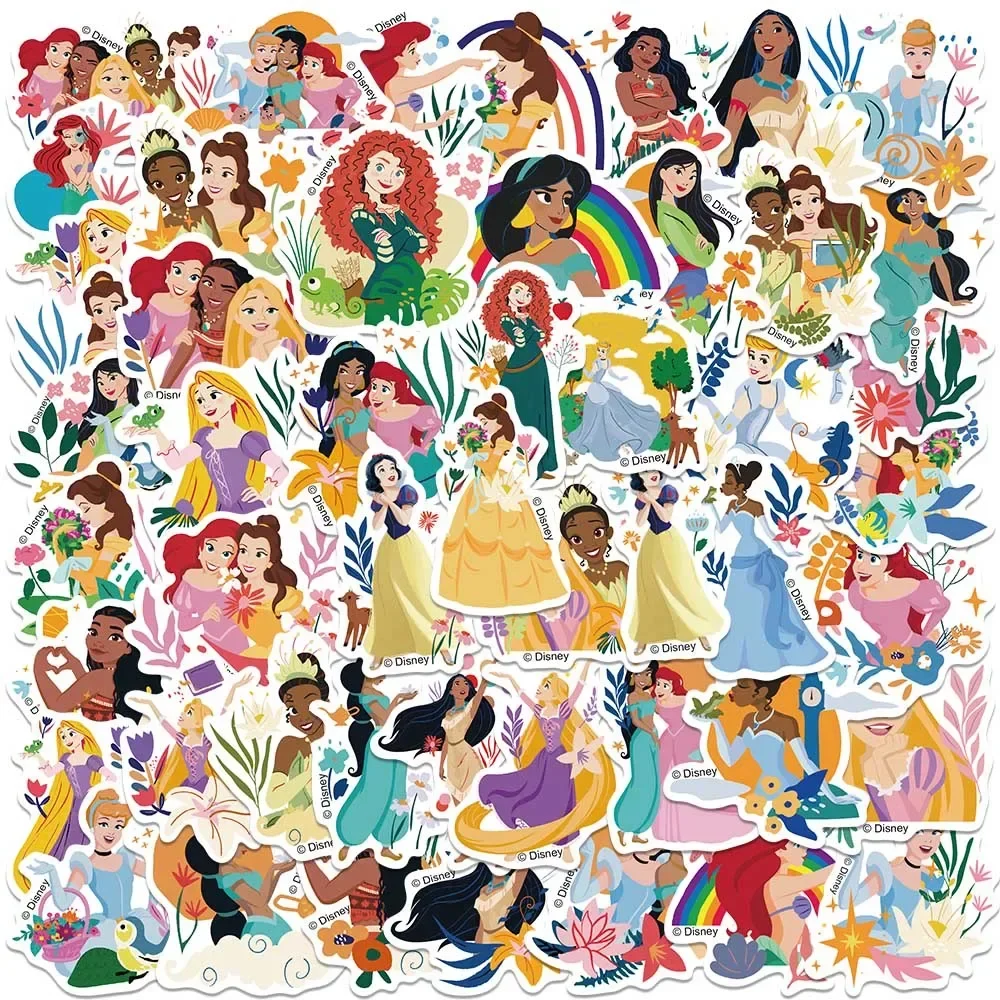 50PCS Disney Cute Cartoon Princess Stickers DIY Diary Laptop Luggage Skateboard Graffiti Decals Classic Toy 2