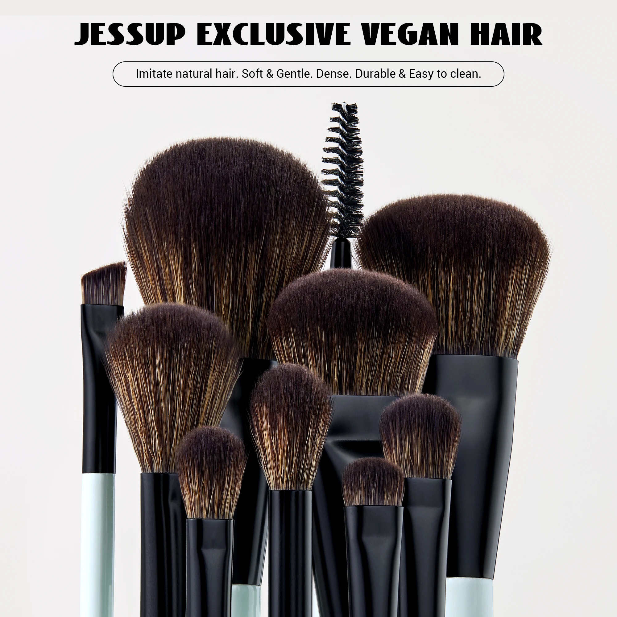 Jessup Makeup Brush Set Double Sided Makeup Brushes Foundation Contour Blush Blending Eyebrow Shadow,Fiber Bright Cyan T501 2