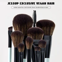 Jessup Makeup Brush Set Double Sided Makeup Brushes Foundation Contour Blush Blending Eyebrow Shadow,Fiber Bright Cyan T501 2