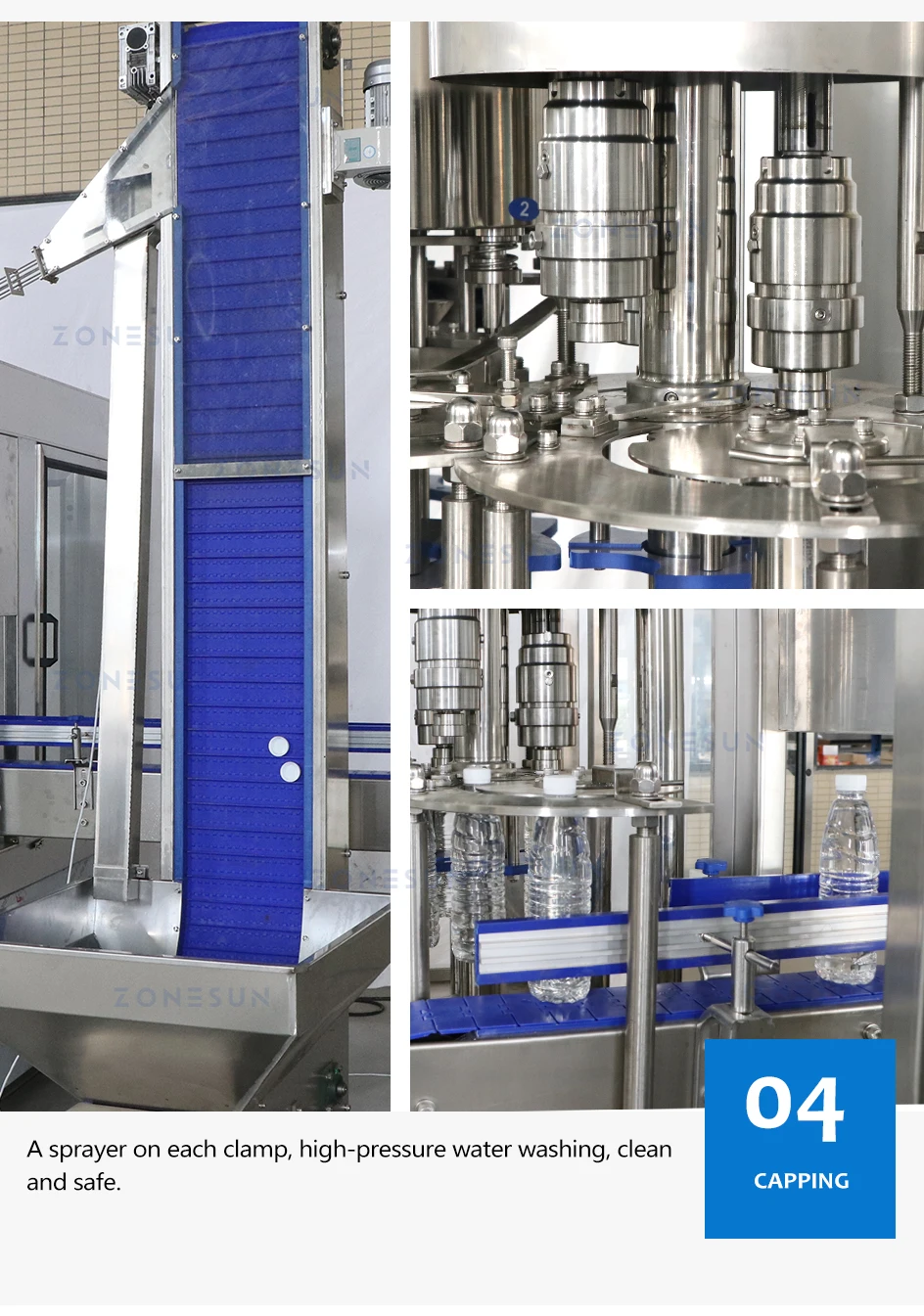 ZONESUN ZS-AFC883 Автоматическая система розлива минеральной воды 3 в 1 Бутылка для жидких напитков Бутылка для полоскания розлива и укупорки 