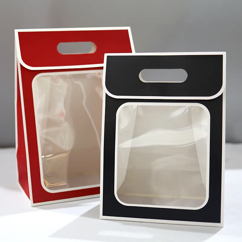 

Foldable Transparent Flower Window Gift Box Wedding Party Candy Paper Box Gift Packaging Decoration Portable Flower Handbag