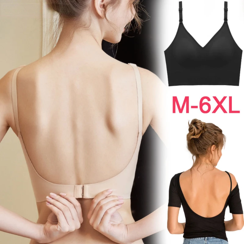 

Low Back Bra Top Women Seamless Bralette Deep U Bras Backless Brassiere Large Size Underwear Wireless Sleepwear Lingerie M-6XL