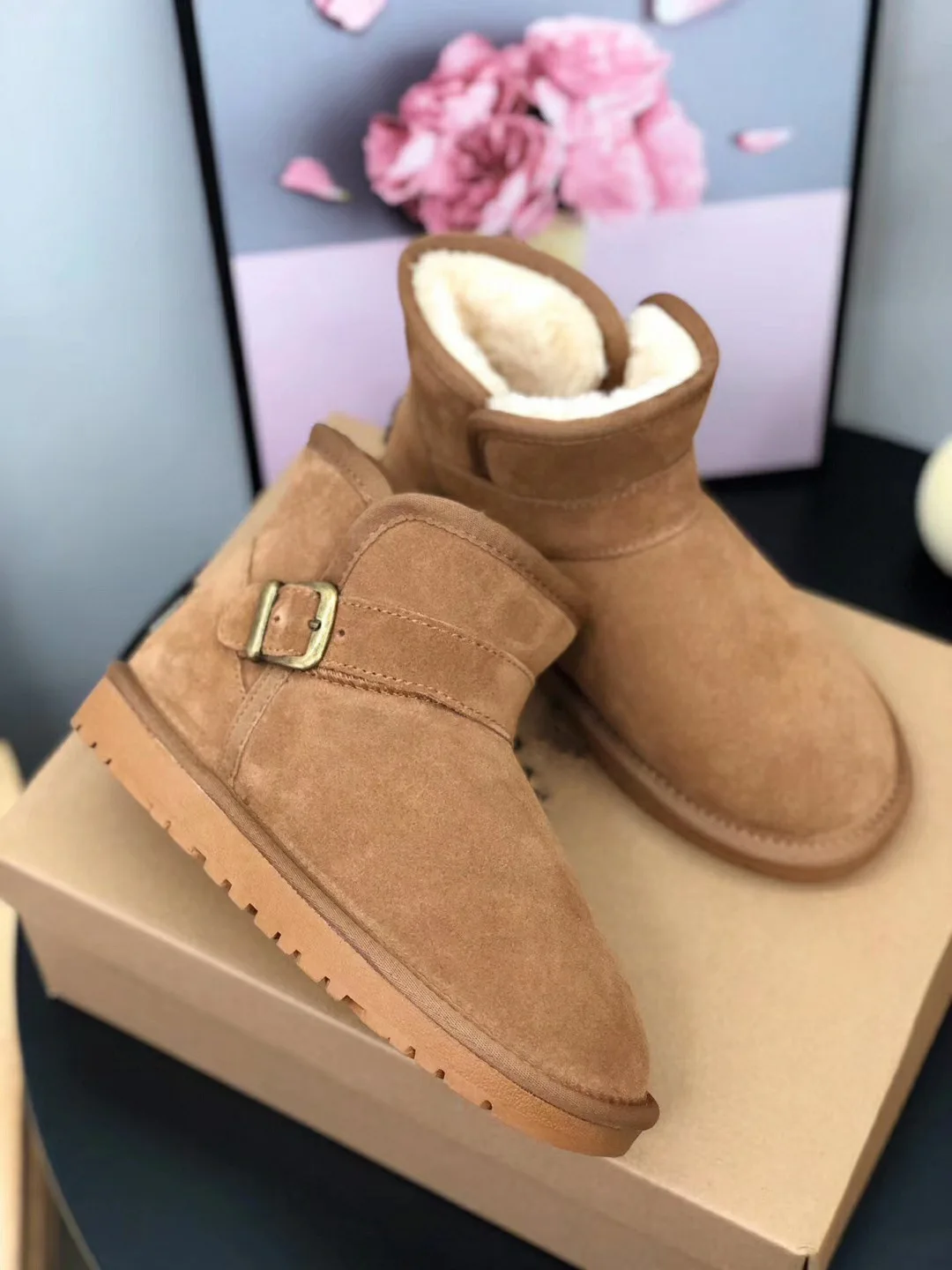 

Retro Metal Belt Buckle Snow Boots Velvet Thickened Warm Women'S Short Boots Casual Versatile Thick-Soled Outdoor Winter Boots