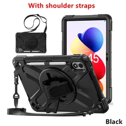 Heavy Duty Shockproof Kids Silicon Tablet Cover Case for Redmi Pad 2 Pro 12.1 (Black With Straps)
