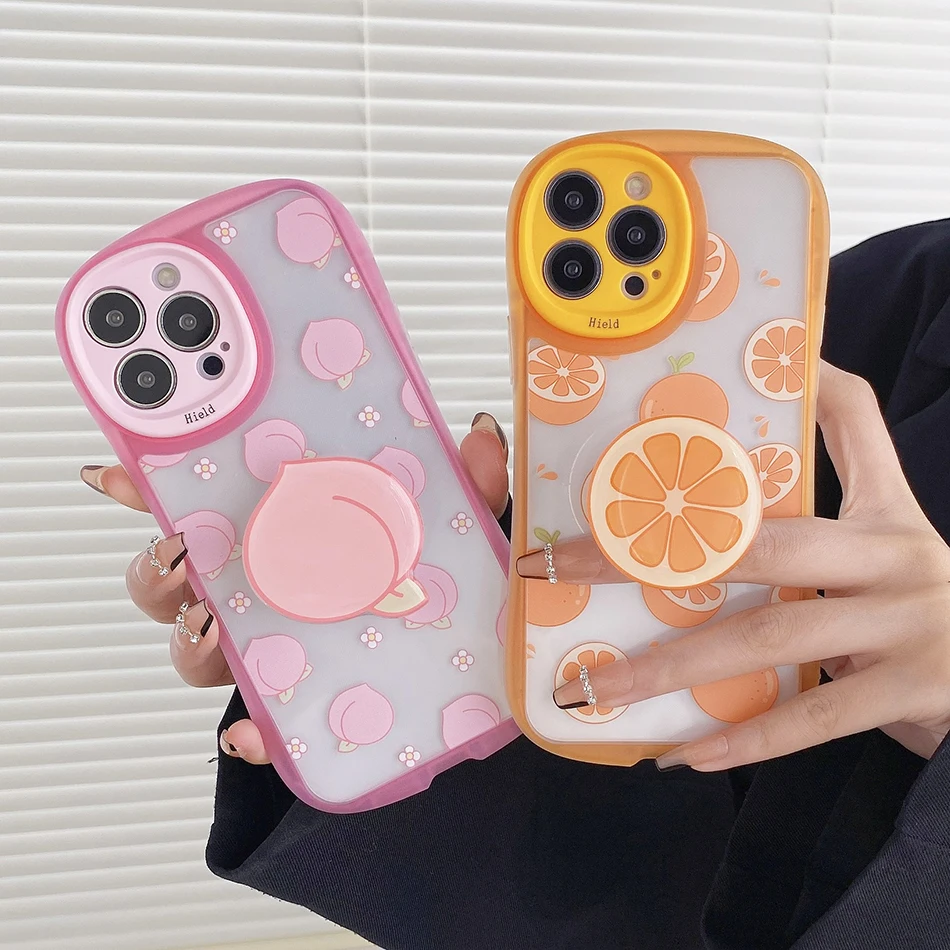 For iPhone 13 Case Peach Orange Stand Phone Case For iPhone 12 11 Pro