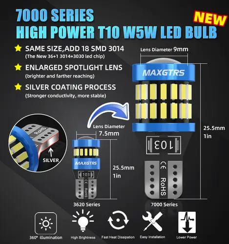2x W5W T10 LED CANBUS No Error 5W5 12V 8W 950Lm Super Bright Car Interior Side Light 194 3030 SMD Auto Bulb White Amber Red - Image 2