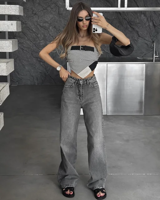 Z1975 taille droite jean long 2025 traf automne/hiver nouveau produit de lavage y2k jean classique pour les femmes 6