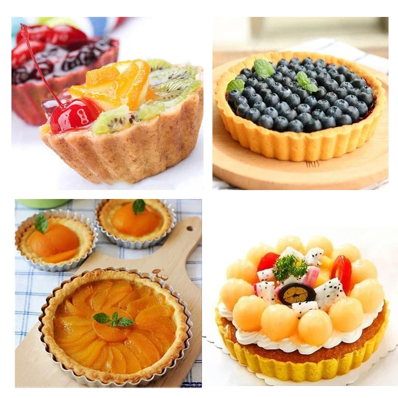 6PCS Non-Stick Tart Quiche Flan Pan 10cm Pastry Round Molds Pizza Cake Bakeware Removable Loose Cake Baking Tools