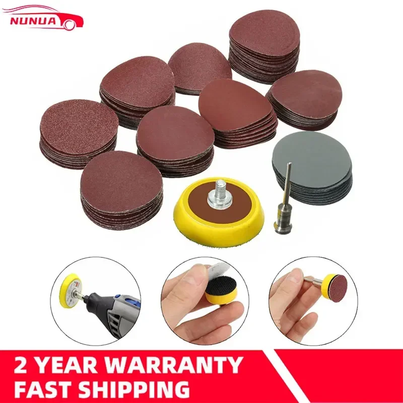 100Pcs 1" 25mm Sandpaper Disc 80/120/140/400/600/1000/1500/3000/5000 Grit + Hook Loop Backer Plate Sanding Pad With 50x3mm Shank