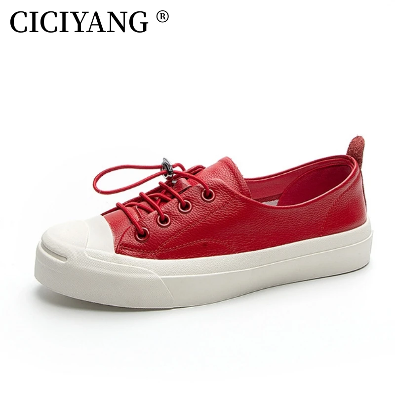 

CICIYANG Women Flats Shoes Genuine Leather 2024 Spring Lace-up White Shoes Ladies Soft Sole Nurse Shoes Natural Cowhide Loafers