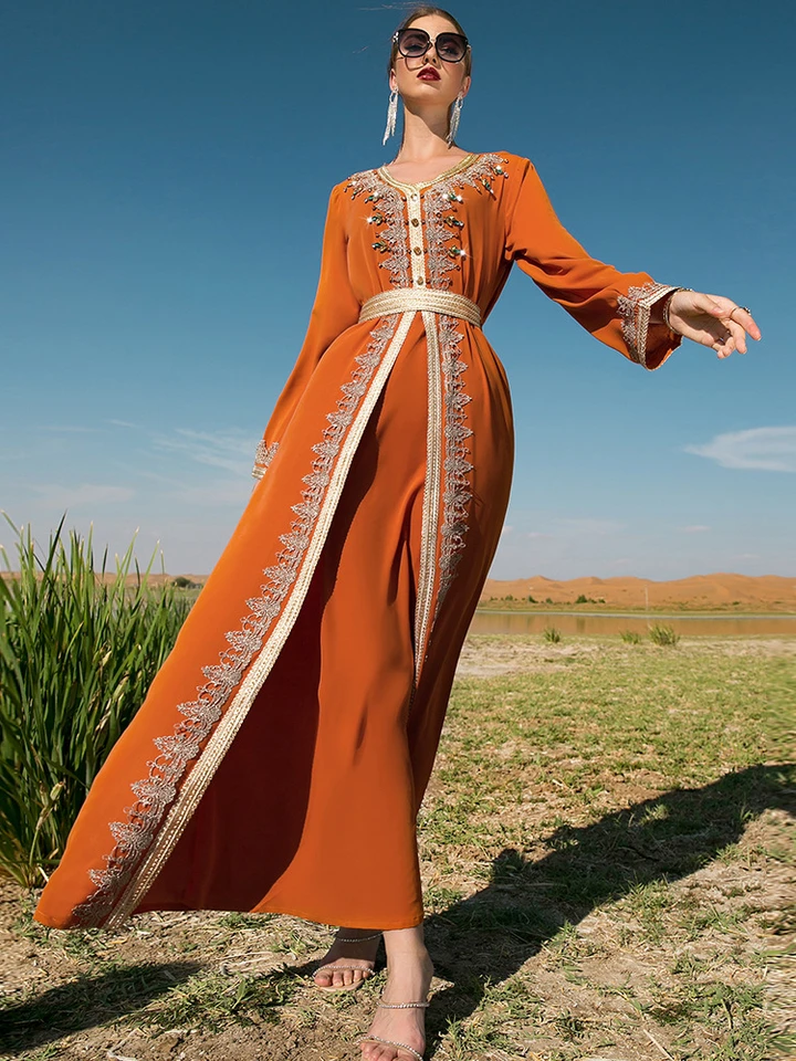 2025 - Mode satijnen partyjurk abaya moslim vrouwen elegante solide ronde hals vleermuismouwen losse maxi-jurk vrouwen sexy jurk, zwart, XL