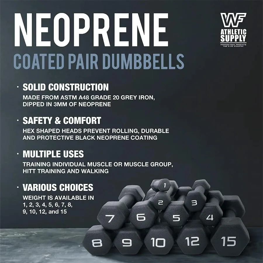 Black Neoprene Dumbbell Set, Non-Slip & Hex Shape, Great for Muscle Toning, Strength Building & Weight Loss; Sizes, Dumbbells On