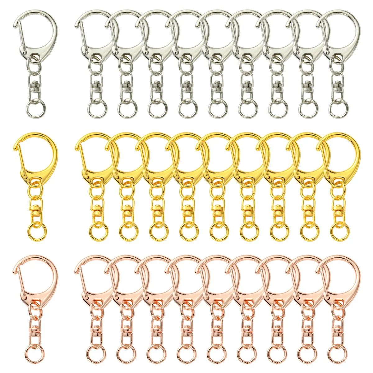 다리미 분할 키 링, 아연 합금 랍스터 클로 걸쇠 포함, 키 체인 펜던트, DIY 제작용, 3 가지 색상, 30 개