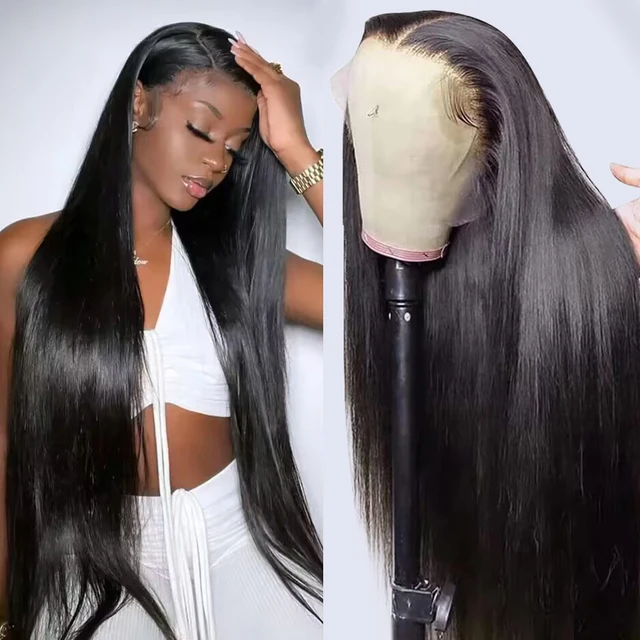Perruque Lace Closure Wig naturelle lisse, cheveux humains, 13x4, 13x6, 5x5, pre-plucked, avec baby hair, transparente 360 1