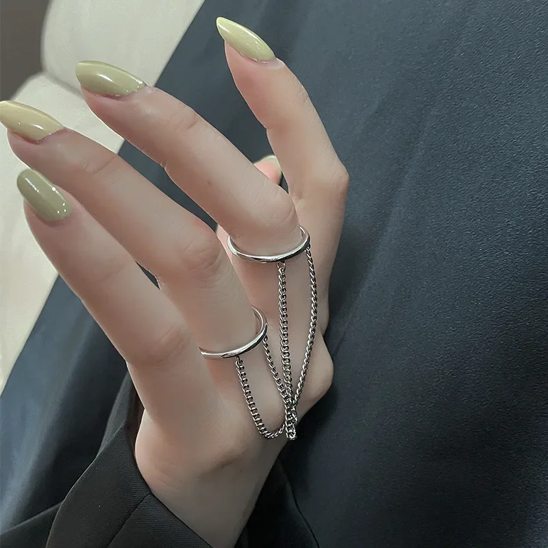 

Minimalism Silver Color Charming Exquisite Double Layers Chain Rings for Women Girls Fashion Party Jewelry Gifts Accessories