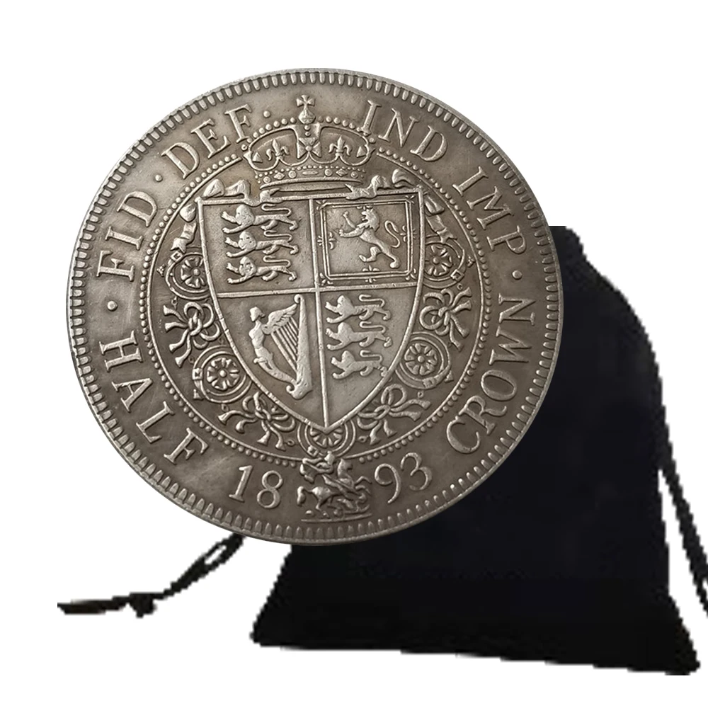 

Luxury 1893 UK Shilling Crown Art Coin/Europe Commemorative Coins/Pocket Lucky Coin Party Souvenir Collection Coin+Gift Bag