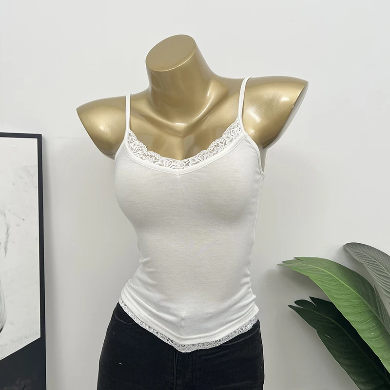 Pure Desire Layered Wear Comfortable Skin-Friendly Sexy Body-a Lace Trim See-Tough Strap Vest Sexy Girl Base irt