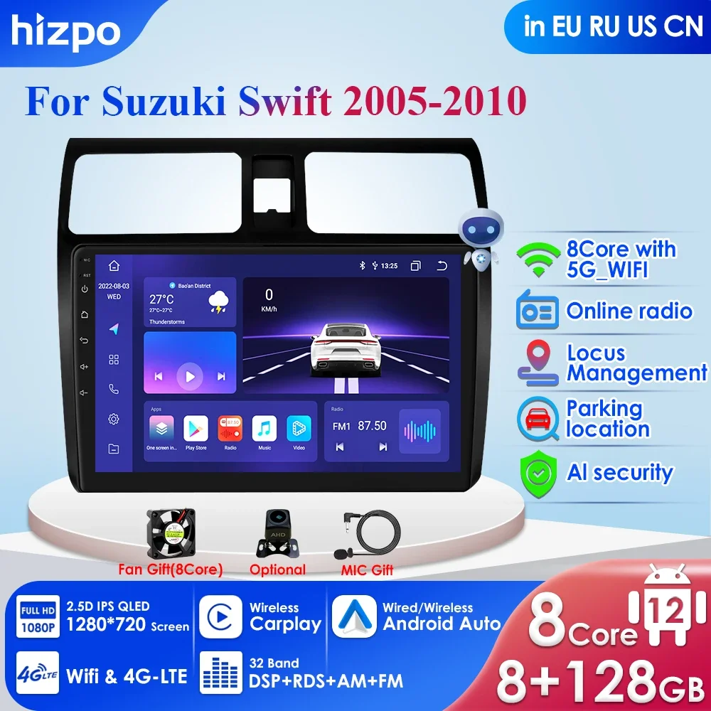 

10.1" 4G Carplay DSP 2din Android 12 Car Radio Multimedia Video Player GPS Navigation for Suzuki Swift 2003-2010 Head Unit Audio