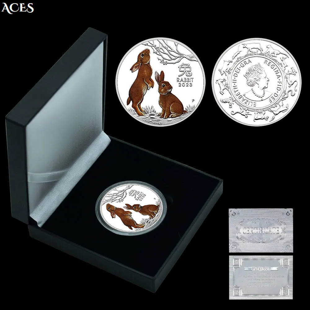 

2023 Years Rabbit Silver Coins In Gift Box Australian Animals Commemorative Medal Elizabeth II Souvenirs New Year Gifts