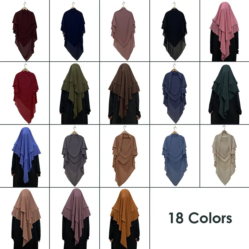 Muslim Women Two Layer Hijab Scarf Shawl Wrap Ramadan Chiffon Headscarf Middle East Dubai Turkey Solid Color Abaya Headscarf