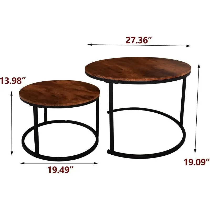 Round Coffee Table Set of 2 Modern Nesting Side End Table for Living Room,Round Wooden Coffee with Solid.