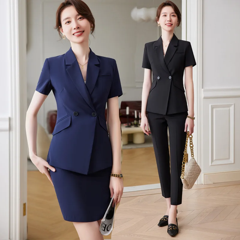 

Business Short Sleeve Suit Women's Overalls Summer Temperament Hotel Front Desk Sales Department Manager Jewelry Shop Workwear