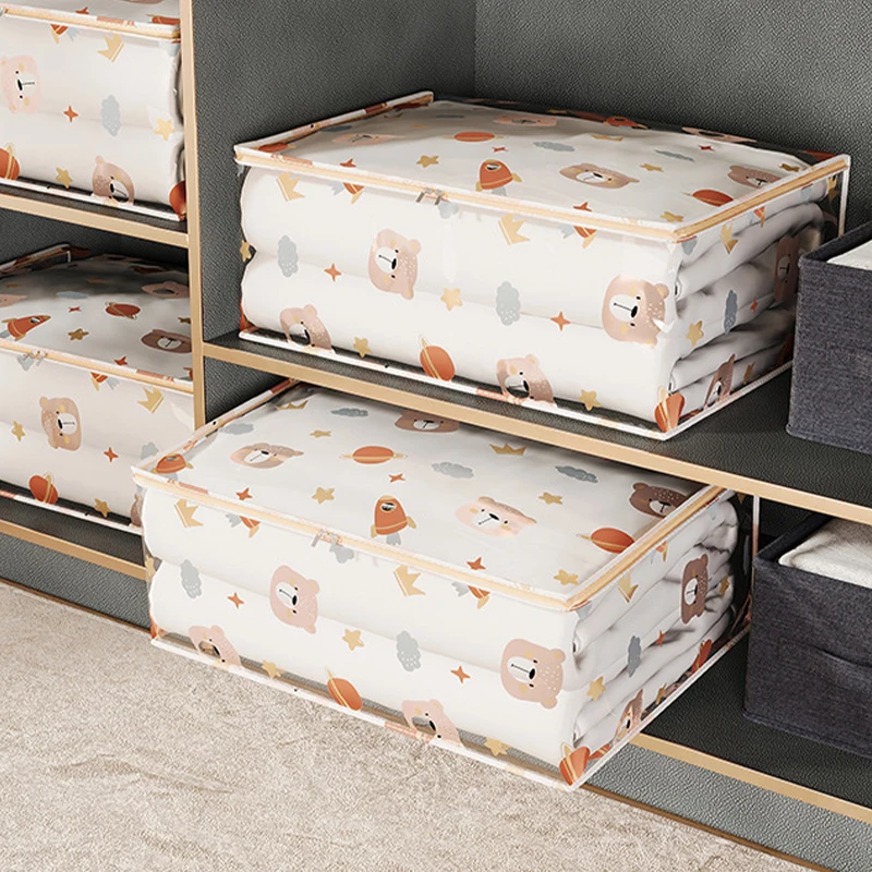 KindFuny Foldable Clothes Storage Bag PEVA Clothing Organizer Wardrobe Closet Organizer Pillow Quilt Blanket Bag Home Organizer 2