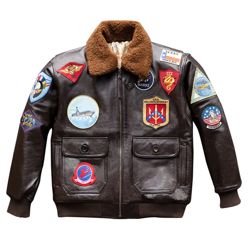 Pautas estéreo Con fecha de Chaqueta de piloto de pistola BrownTOP oscura para hombre, abrigo de cuero  de vaca grueso genuino, Talla XXL americana, abrigo de aviación cálido de  invierno, 2022 kg, 110 _ - AliExpress Mobile