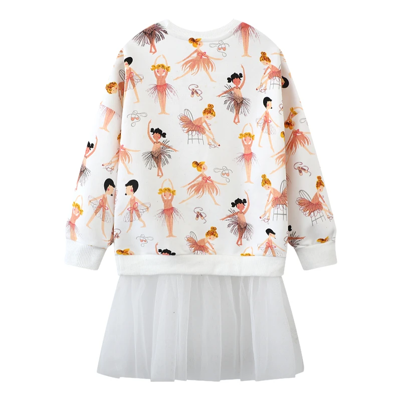 Kids Clothes 2025 Autumn Children's Clothing Cotton Baby Girls Long Sleeves Cartoon Ballet Dancer Mesh Dresses