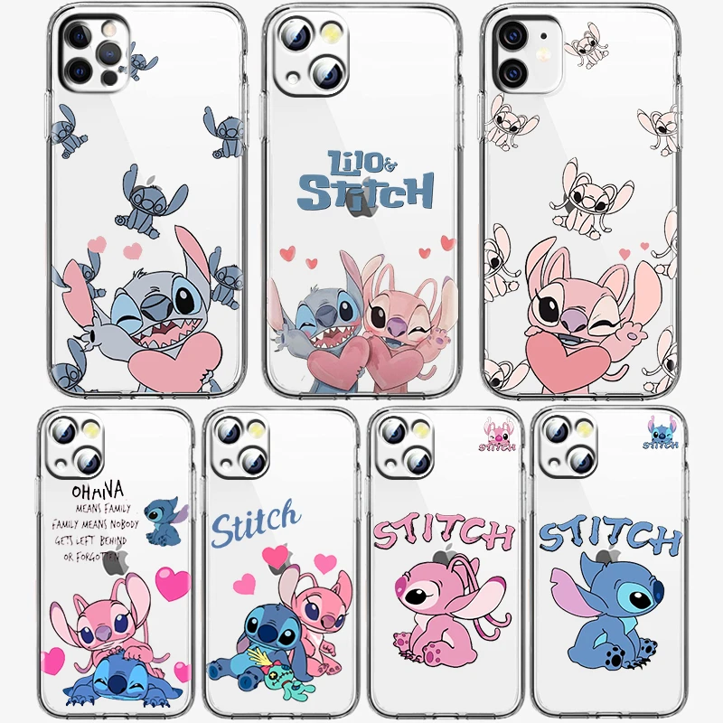 Lilo Stitch Disney Couple Phone Case for Apple iPhone 14 13 12 11 Pro Max X XR XS 8 7 6 Transparent Silicone Shell Cover Fundas apple iphone 13 mini case leather