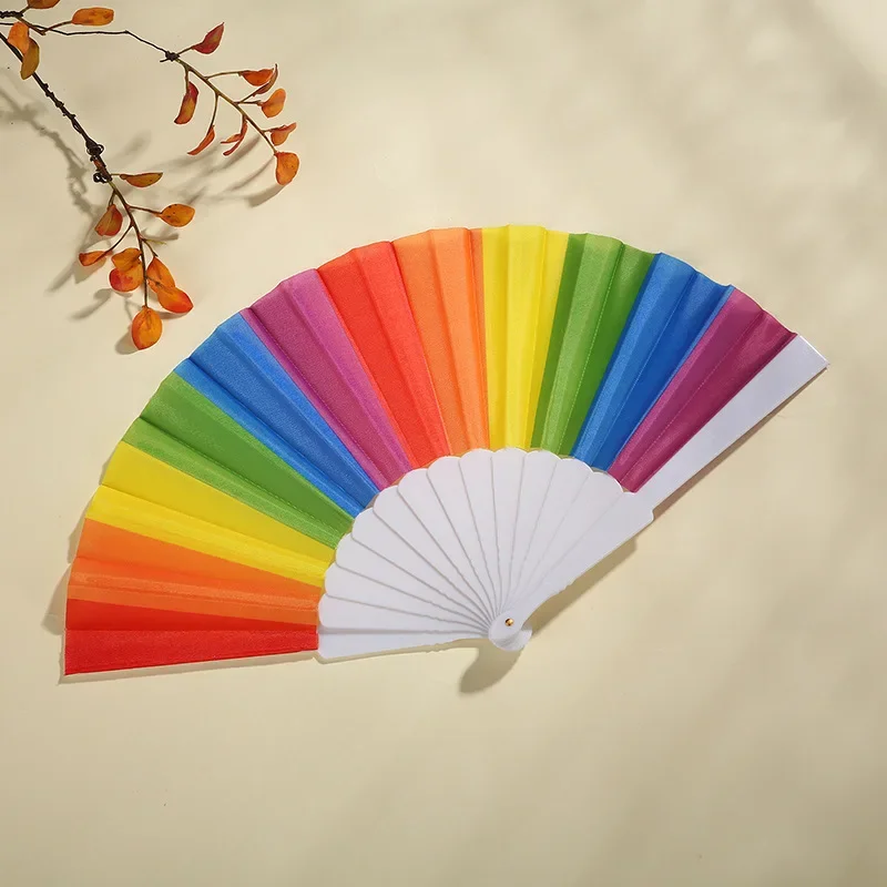 Portable Fan Folding Fan Hand Fan Rainbow Handheld Spanish Large for Dance Art Dancer Wedding Decoration Gift Kid Festival