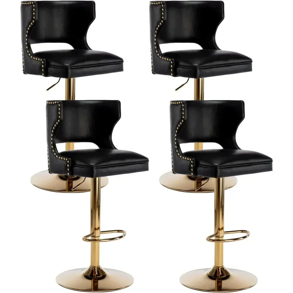 Swivel Bar Stools Set of 4, Adjustable Height Counter Stools Modern Velvet Barstool with Open Back/Footrest, Bar