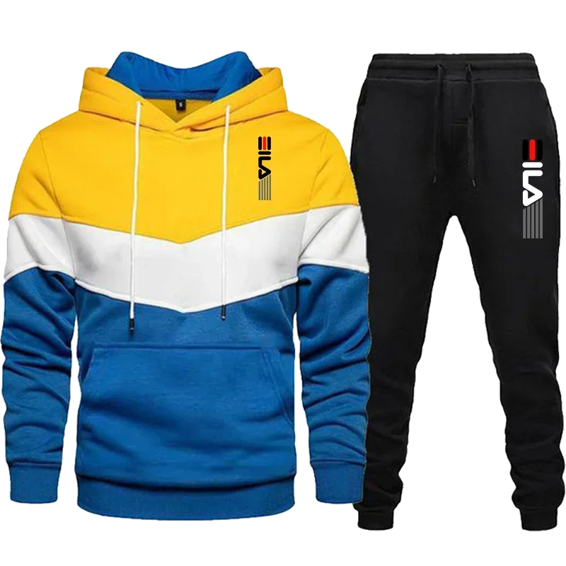 Men Fashion Suits Three-color Patchwork Sweatshirt Suit Men's Autumn Clothing Hooded Zip-up Men's Winter Clothes Sportswear Man