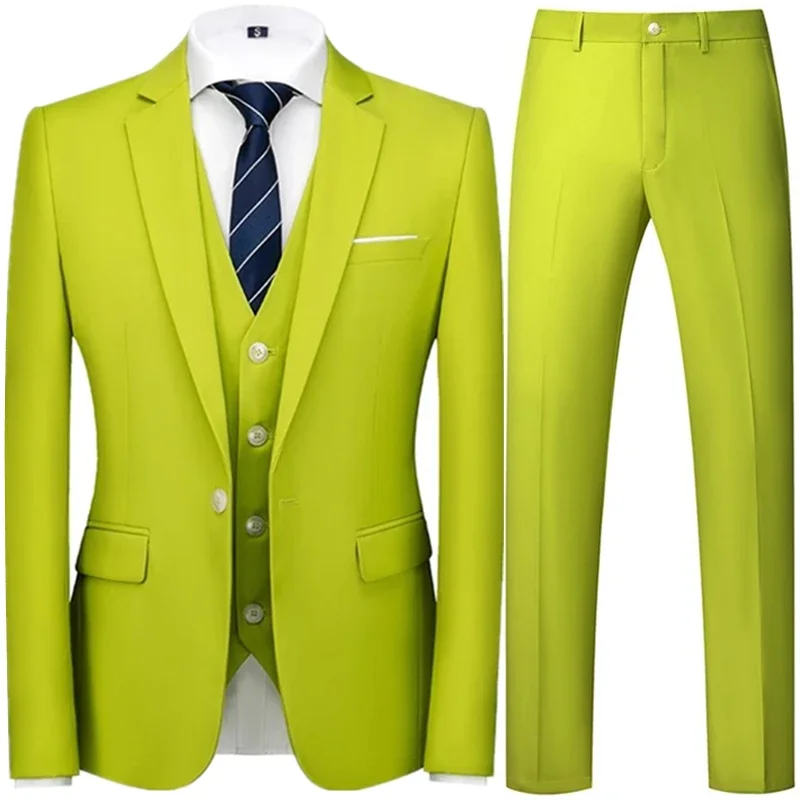 

Fashion New Men Business Casual Solid Color Suits Vest Pants 3 Pcs Set / Male Dress One Button Blazers Jacker Coat Trousers