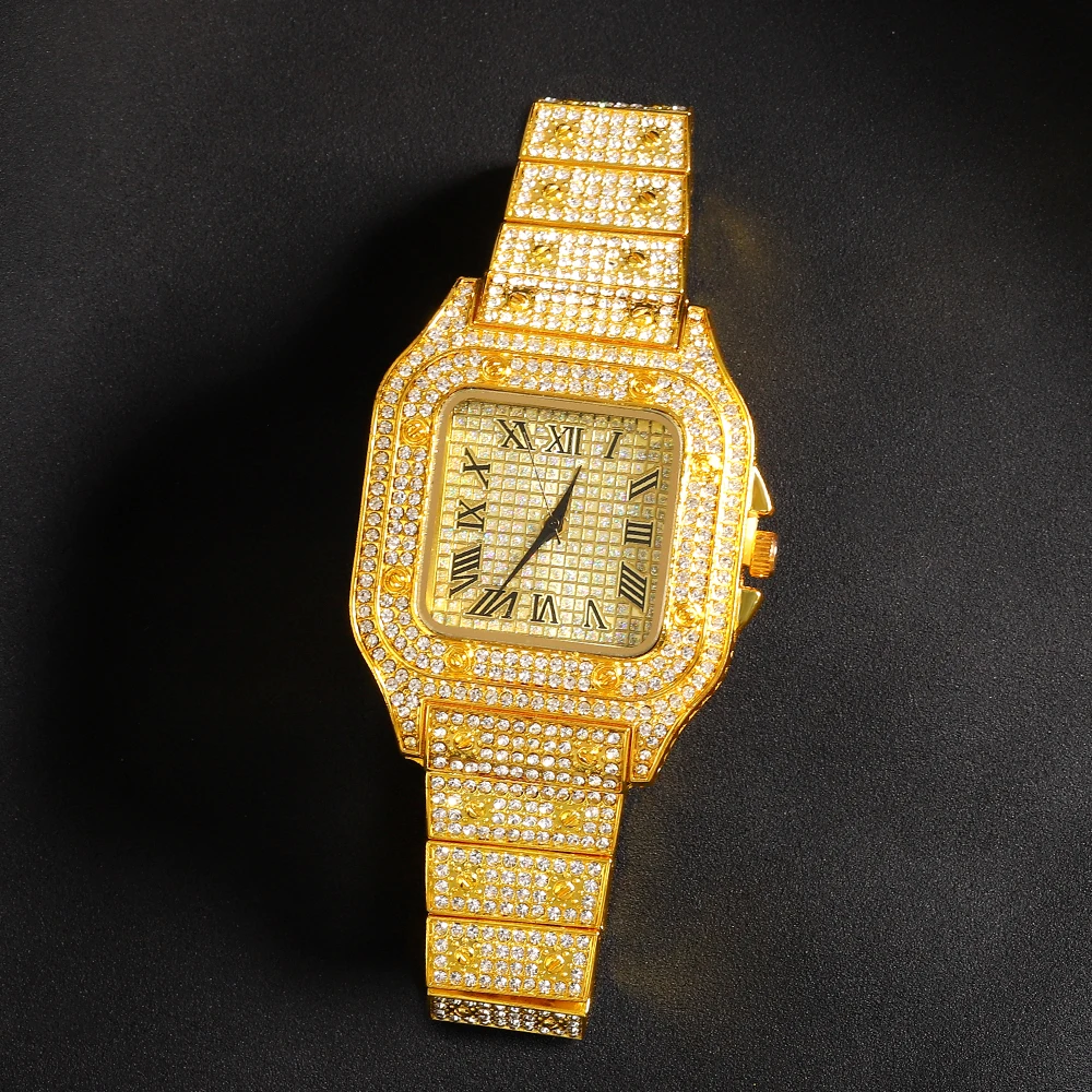 New Punk Men Watch Iced Out Diamond Sparkling Quartz Watches