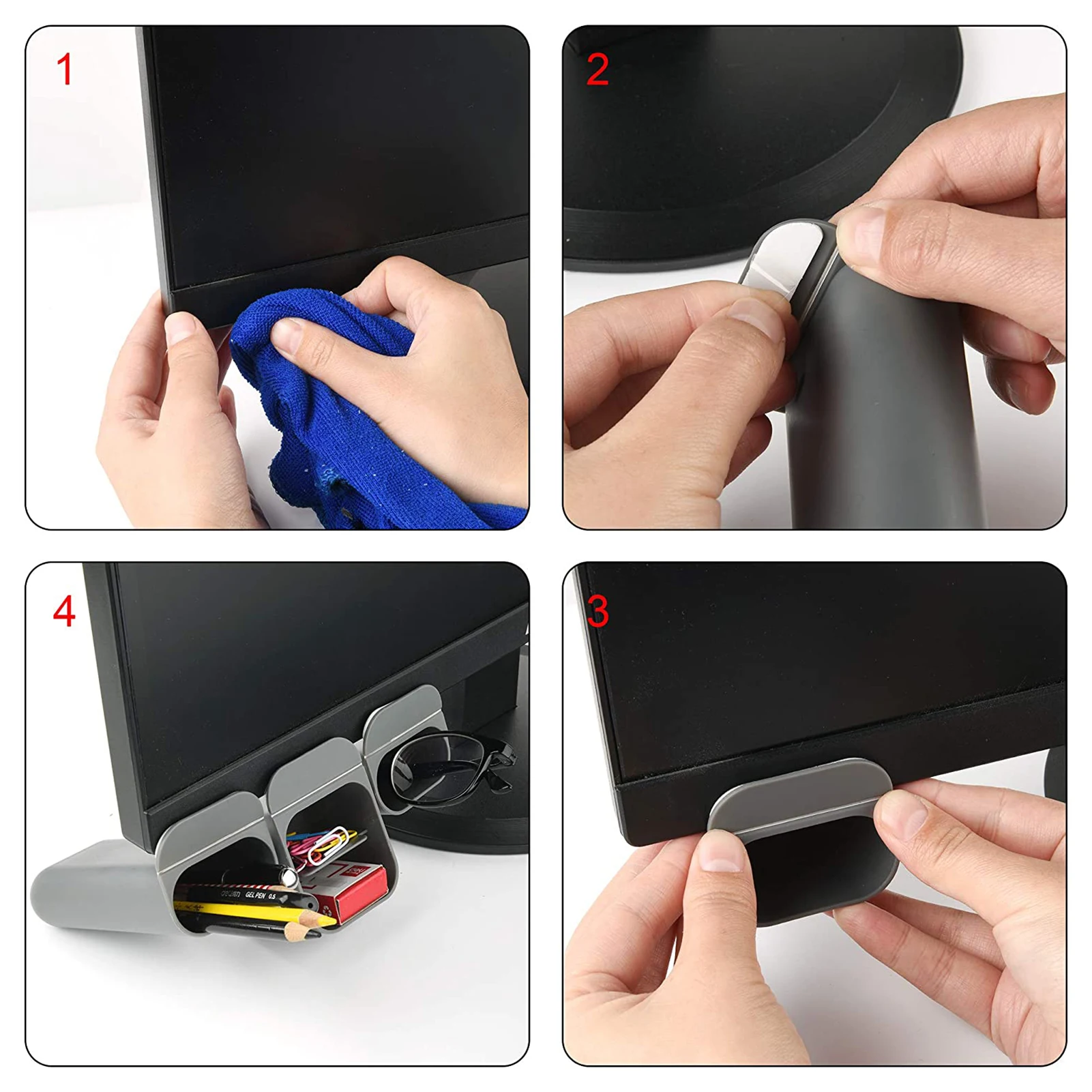 Creative Pasteable Pc Screen Pen Holder Desktop Storage Boxes Desk Pen Pencil Organizer Office Storage School Stationery Holders pen holder,desktop storage box,stationery organizer,stationery storage box,desktop storage kit