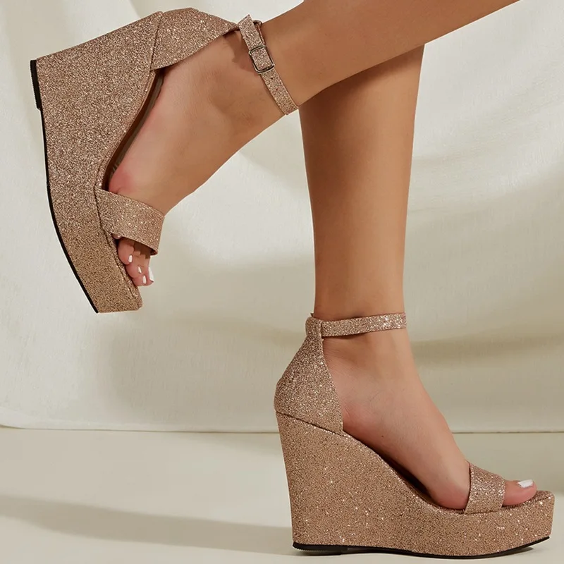 rose gold wedge shoes