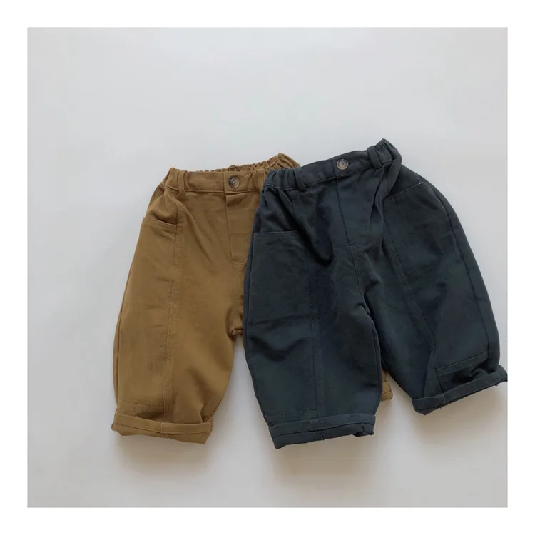 

Childrens Boys Pants Spring Autumn Retro Twill Slanted Collar Design Baby Boys Work Pants Solid Stretch Kids Boys Trousers