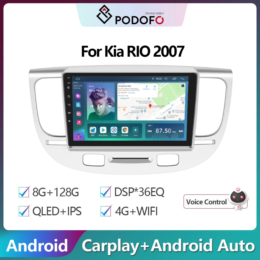 

Podofo For Kia RIO 2007 2din 9" Android 8+128G Car Radio 4G WIFI Carplay Multimedia Player GPS Navigation DSP Autoradio