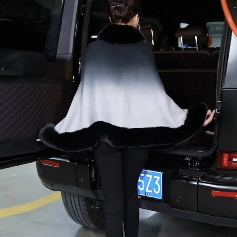 2023 Autumn Winter New Imitation Fur Short Splicing Shawl Fur Collar Cardigan Thin Warm Coat Female Fashion High-end Top Trend